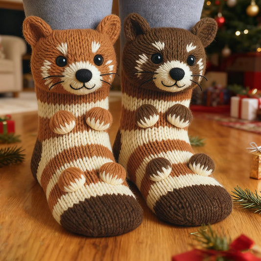 1 Pair 3D Doll Socks Soft Knit Animal Socks Funny Cartoon Animal Cotton Socks for Christmas Holiday Home Gifts