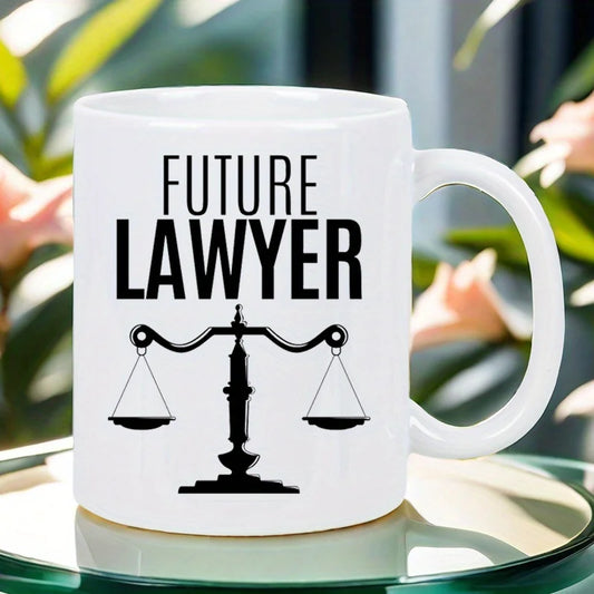 1, Future Lawyers 11 oz Ceramic Coffee Mug - Text and Balance Scales Design for Coffee Lovers, Men and Women, Hand Wash Only, Co