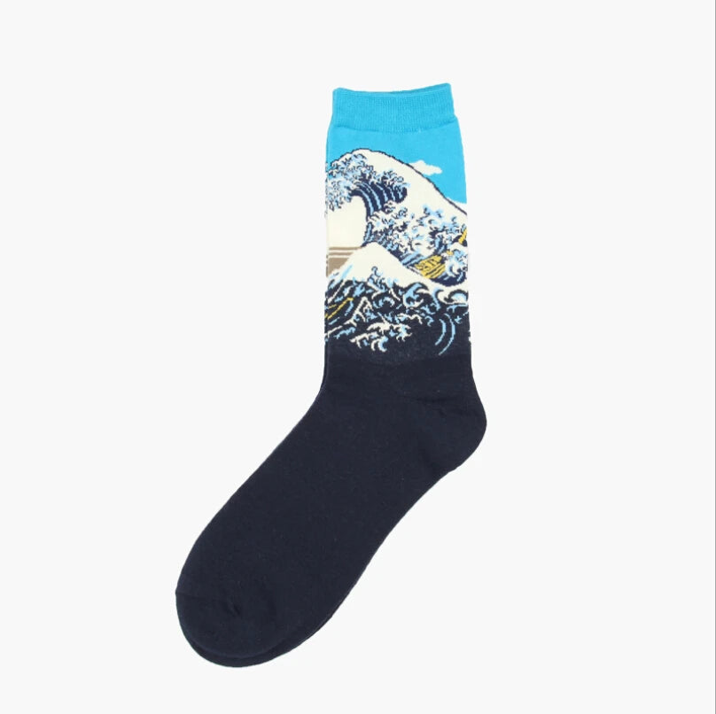 1 Pair Autumn Winter Retro Men Socks Couple Socks New Art Van Gogh Mural World Famous Oil Painting Series Funny Socks