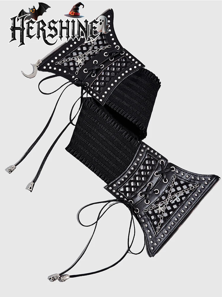 1-piece set of women's black hollow mesh cross chain cross metal accessories decorated with dark punk style waist waistband