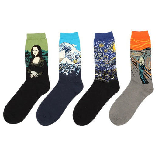 1 Pair Autumn Winter Retro Men Socks Couple Socks New Art Van Gogh Mural World Famous Oil Painting Series Funny Socks