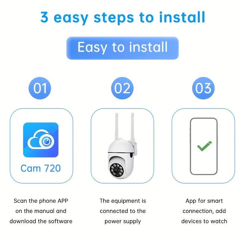 [Wi-Fi PTZ Night Vision Camera] 2.4GHz Wi-Fi 360° PTZ 1080P Night Vision Monitor - Home Security Camera with Intelligent Motion Detection, Alarm Push, Two-Way Audio