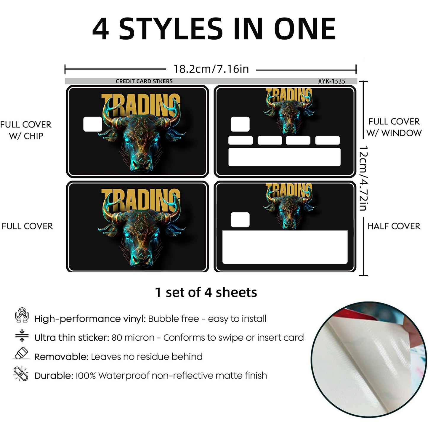 1 set of 4 thickened frosted credit card decorative stickers. Suitable for credit cards, bank cards, bus cards, removable self-adhesive decorative card stickers