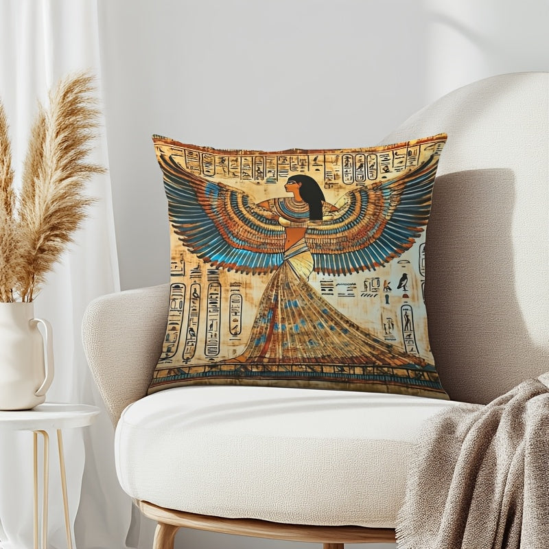 1 Egyptian Goddess Square Cushion Cover | Vibrant Ancient Deity Design on Soft Plush Polyester | Ideal for Easter, Christmas, Thanksgiving, New Year, Birthday Parties & Valentine's Day Home Decor | 18x18 Inches, Single-Sided