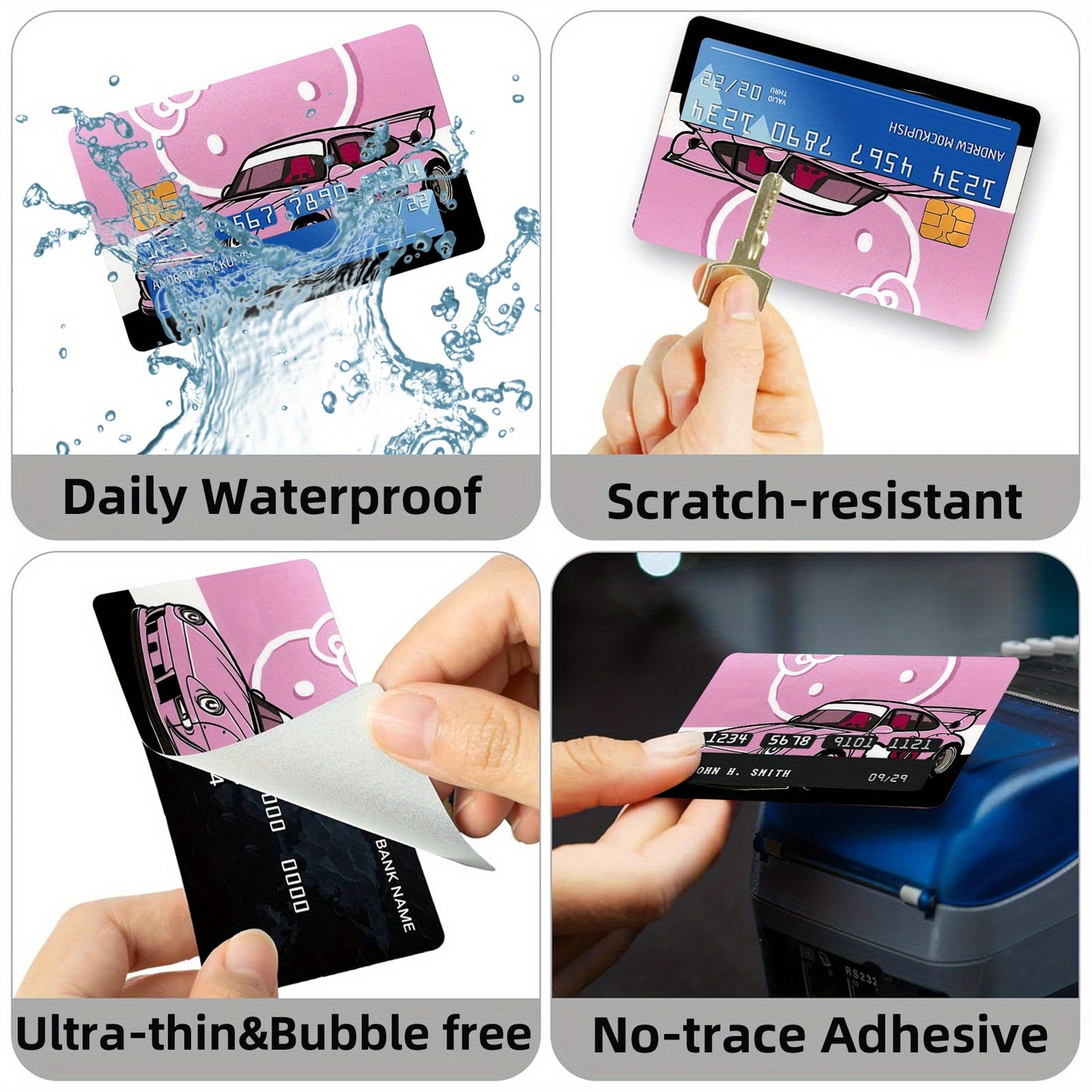 1 Set of 4 Thickened Frosted Racing Car Men'S And Women'S Credit Card Stickers Suitable for Credit Cards, Bank Cards, Debit Cards, Bus Cards, Removable Self-Adhesive Decorative Card Stickers, Scratch-Resistant, Quality, Creat