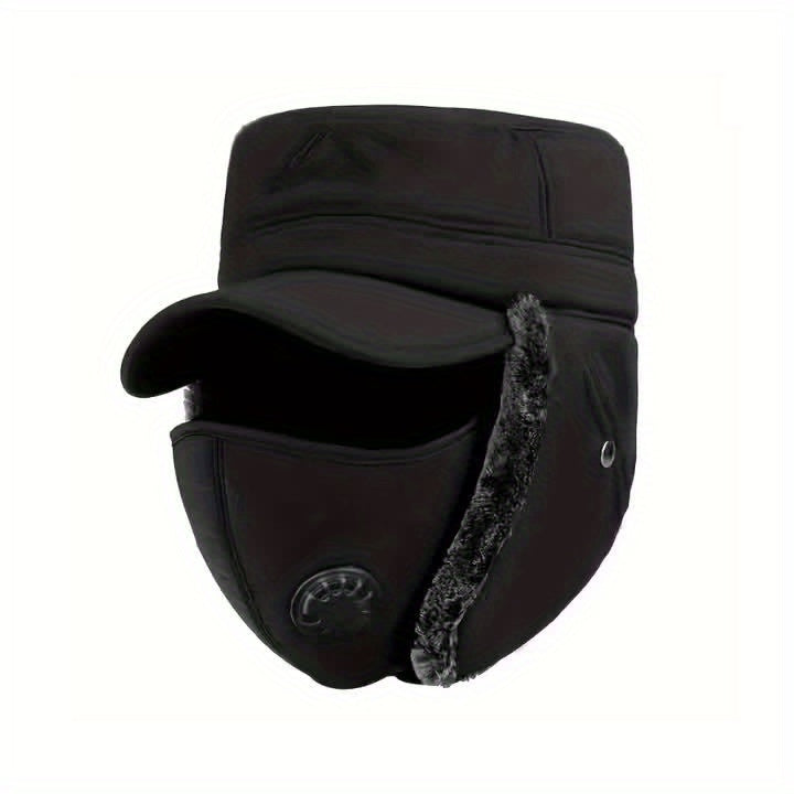 1 Men's Winter Warm Flat Top Hat, Middle-aged and Elderly Balaclava Cap for Outdoor Cycling Ski Hats with Adjustable Buckle Windproof Ear Protection, Winter Cap for Men, Ski Mask, Winter Cycling Headband, Winter Hat, Snow Gea