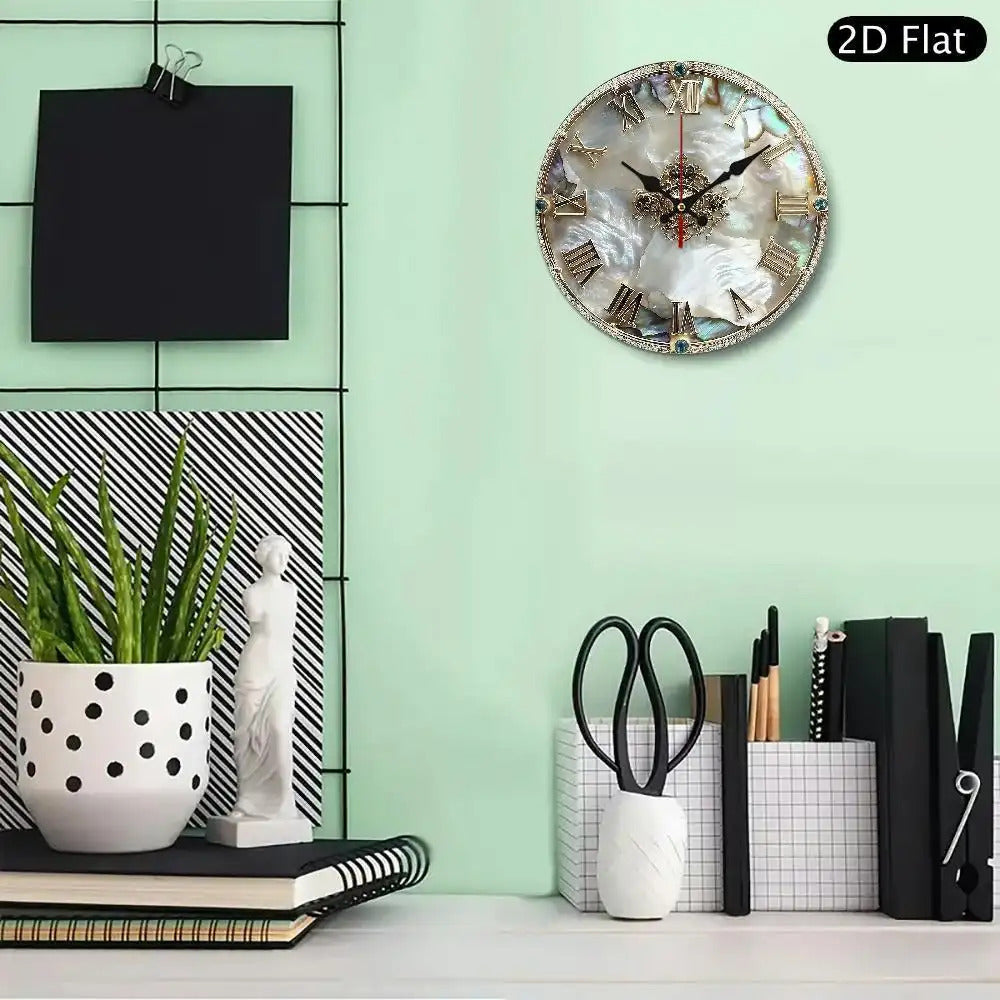 1 luxurious and elegant retro Roman numeral wall clock - 10-inch large round wooden frame, white mother-of-pearl surface, golden hands and black second hand - home and office decorative clock, suitable for living room, bedroo