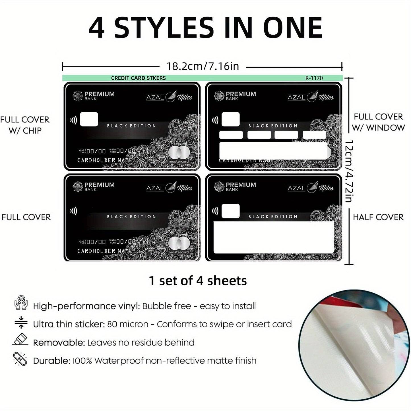 1 set of 4 thickened frosted credit card stickers for men and women, suitable for credit cards, bank cards, debit cards, bus cards, removable self-adhesive decorative card stickers, scratch-proof, stain-proof, good quality, c