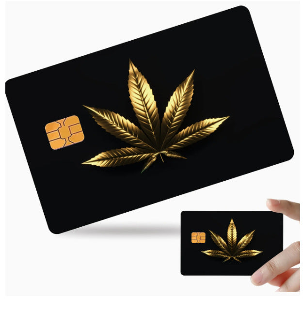 / Bulk (Negotiable) Reusable Black & Golden Maple Leaf PVC Card - Matte, Golden Leaf Stripe (No-Sew) Adhesive for Credit/ID/Membership Cards, Bank Cards, Cash Cards - Easy Peel & Stick (No Residue, Plastic) - /