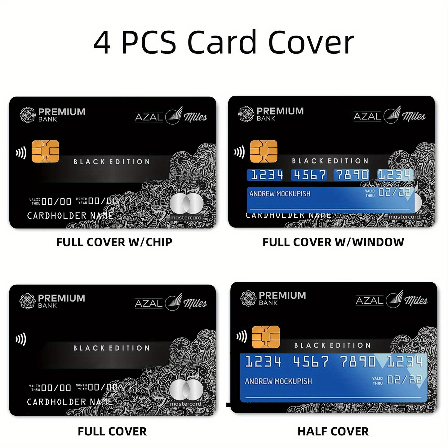 1 set of 4 thickened frosted credit card stickers for men and women, suitable for credit cards, bank cards, debit cards, bus cards, removable self-adhesive decorative card stickers, scratch-proof, stain-proof, good quality, c