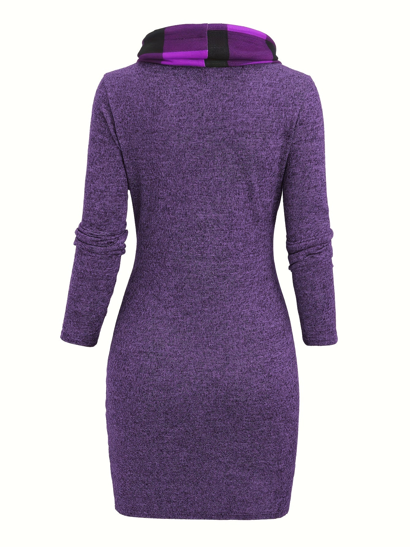 -Designed Plaid Patchwork Gathered Long Sleeve Dress