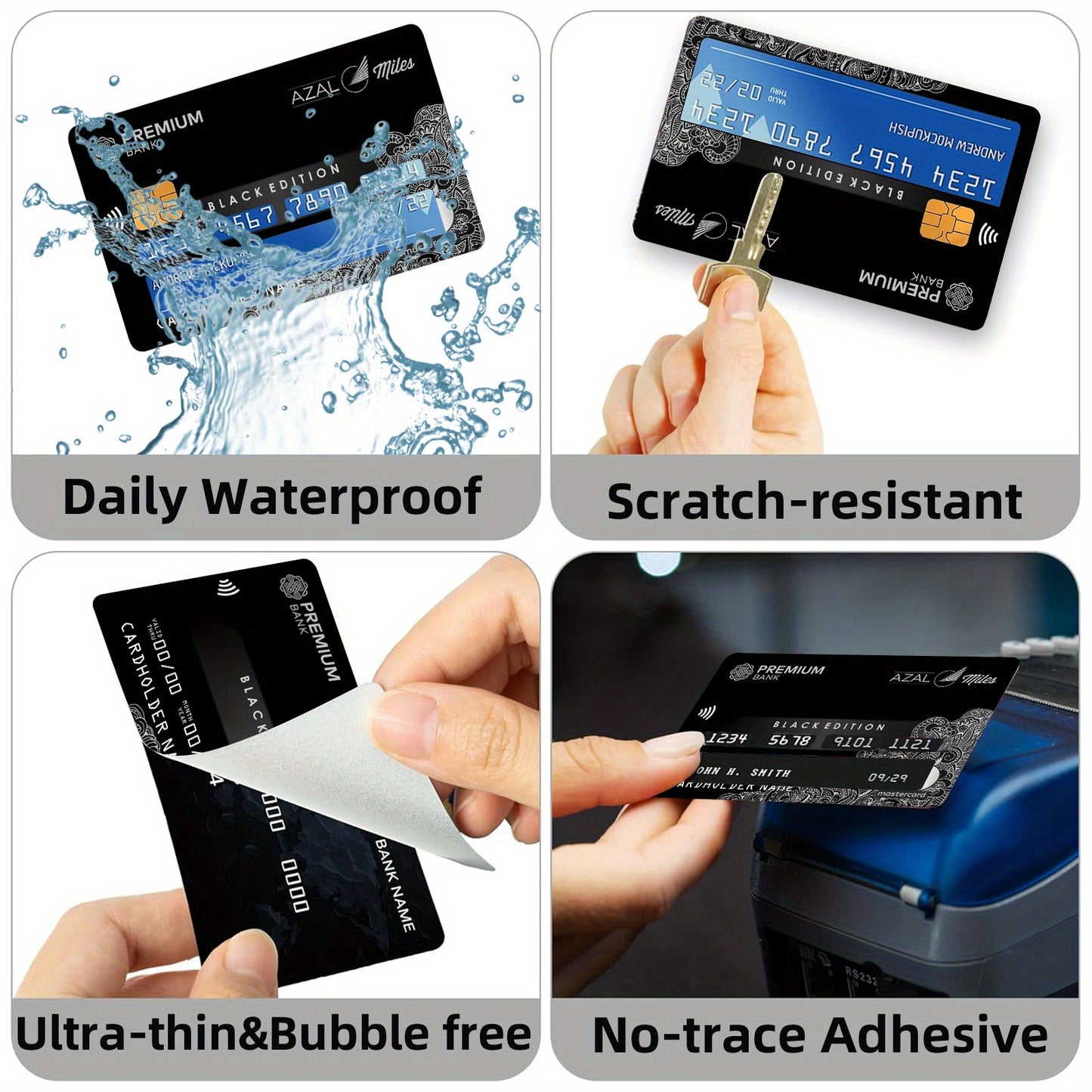 1 set of 4 thickened frosted credit card stickers for men and women, suitable for credit cards, bank cards, debit cards, bus cards, removable self-adhesive decorative card stickers, scratch-proof, stain-proof, good quality, c