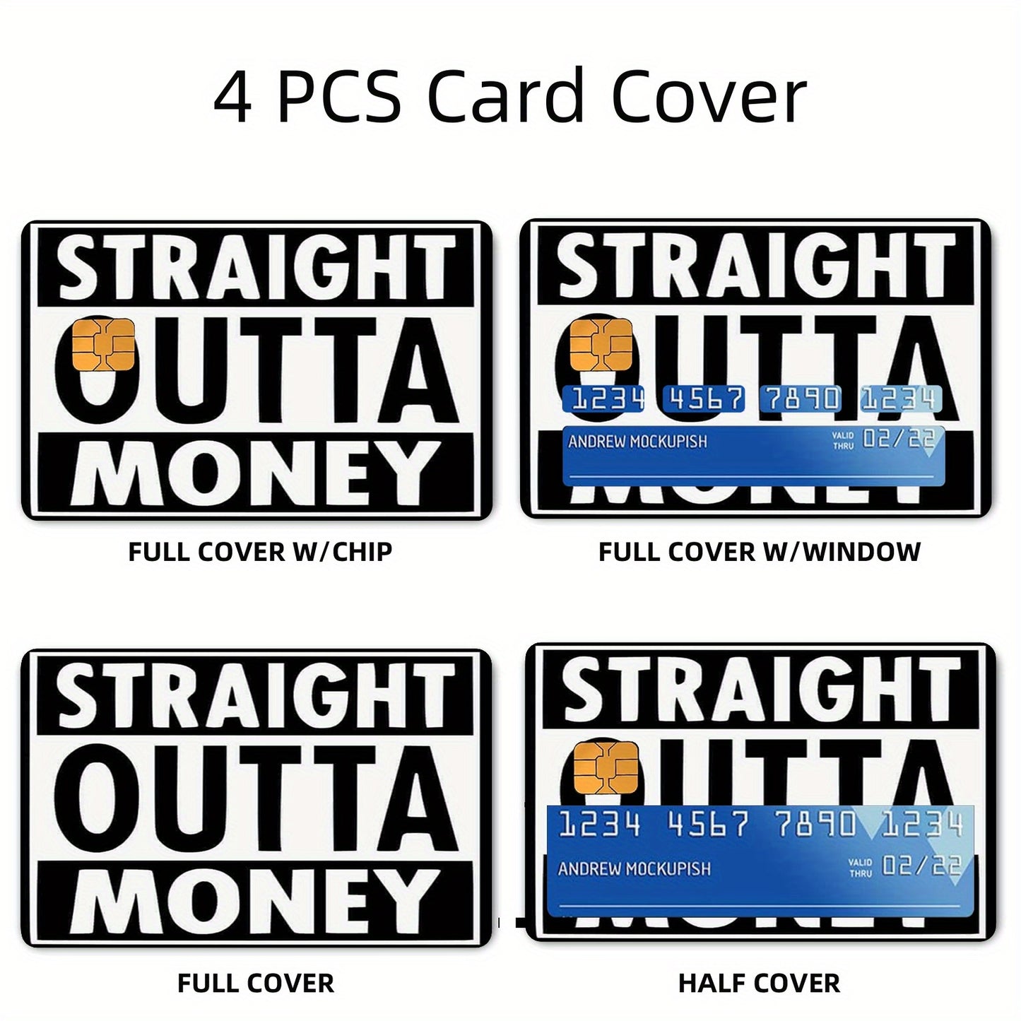 1 set of 4 thickened frosted credit card stickers suitable for credit cards, bank cards, debit cards and bus cards. Removable self-adhesive decorative card stickers are scratch-proof, stain-resistant and good quality